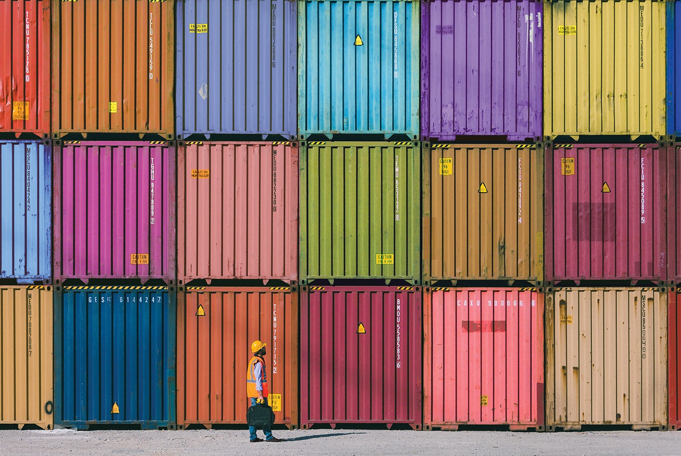 Storage containers and a person