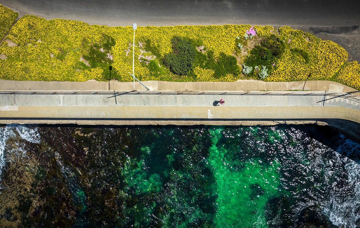 An aerial view of the breakwater in Warrnambool