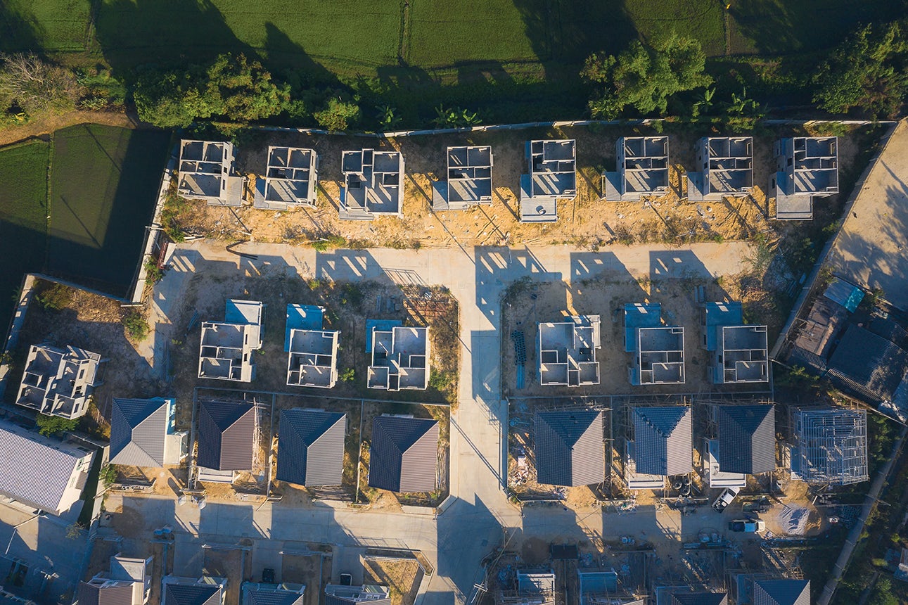 Birdseye view of housing development