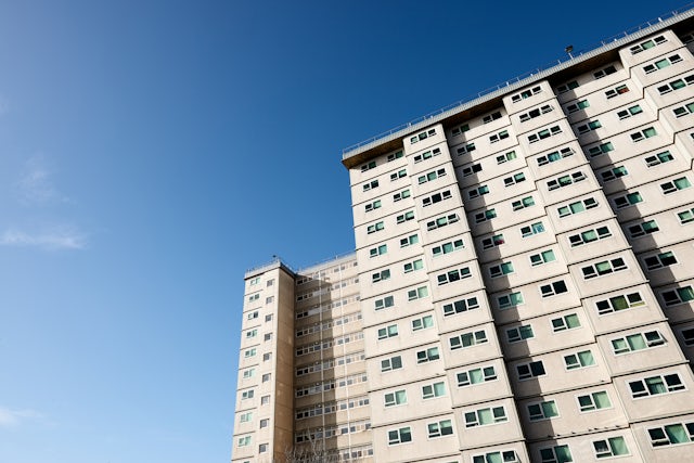 Social housing tower and blue sky